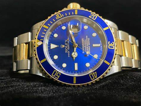 vintage gold rolex with blue face|gold submariner blue face.